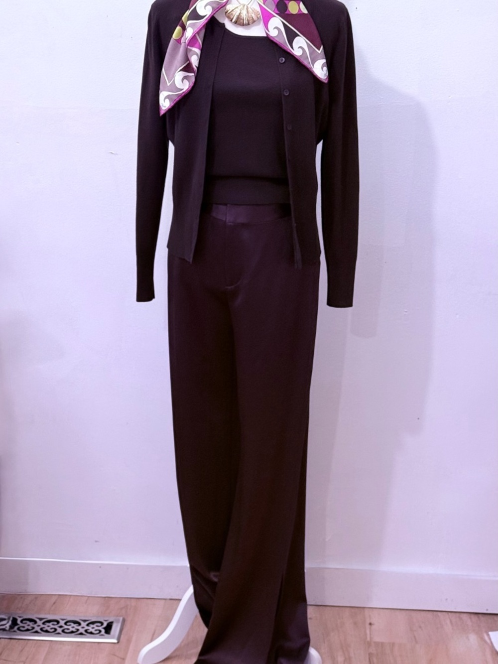 NWT Alice + Olivia Wide Leg Pant Side Slit Satin Espresso/Chocolate, SZ4